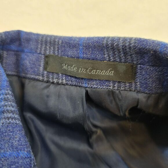 TailoRED Sports Blazer Mens 46R Blue Plaid Reda Italian Wool Made in Canada - Picture 9 of 16